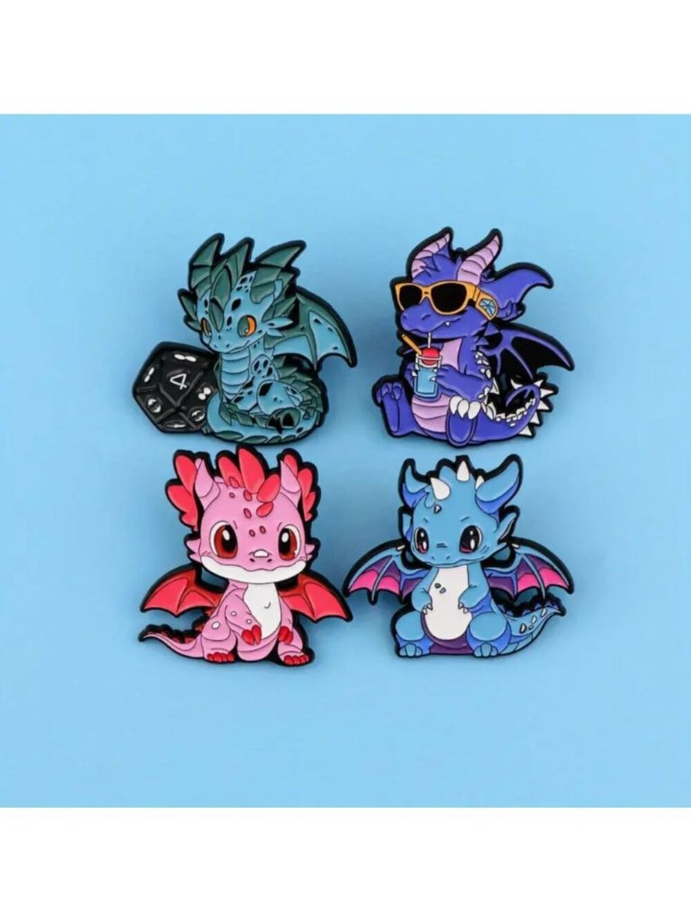 Lapel Pin Metal Enamel Baby Dragons Brooch Set